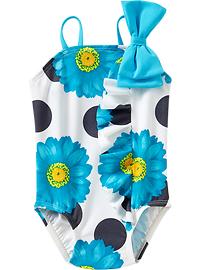Floral-Print Bow-Tie Swimsuits for Baby