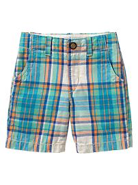 Flat-front plaid shorts