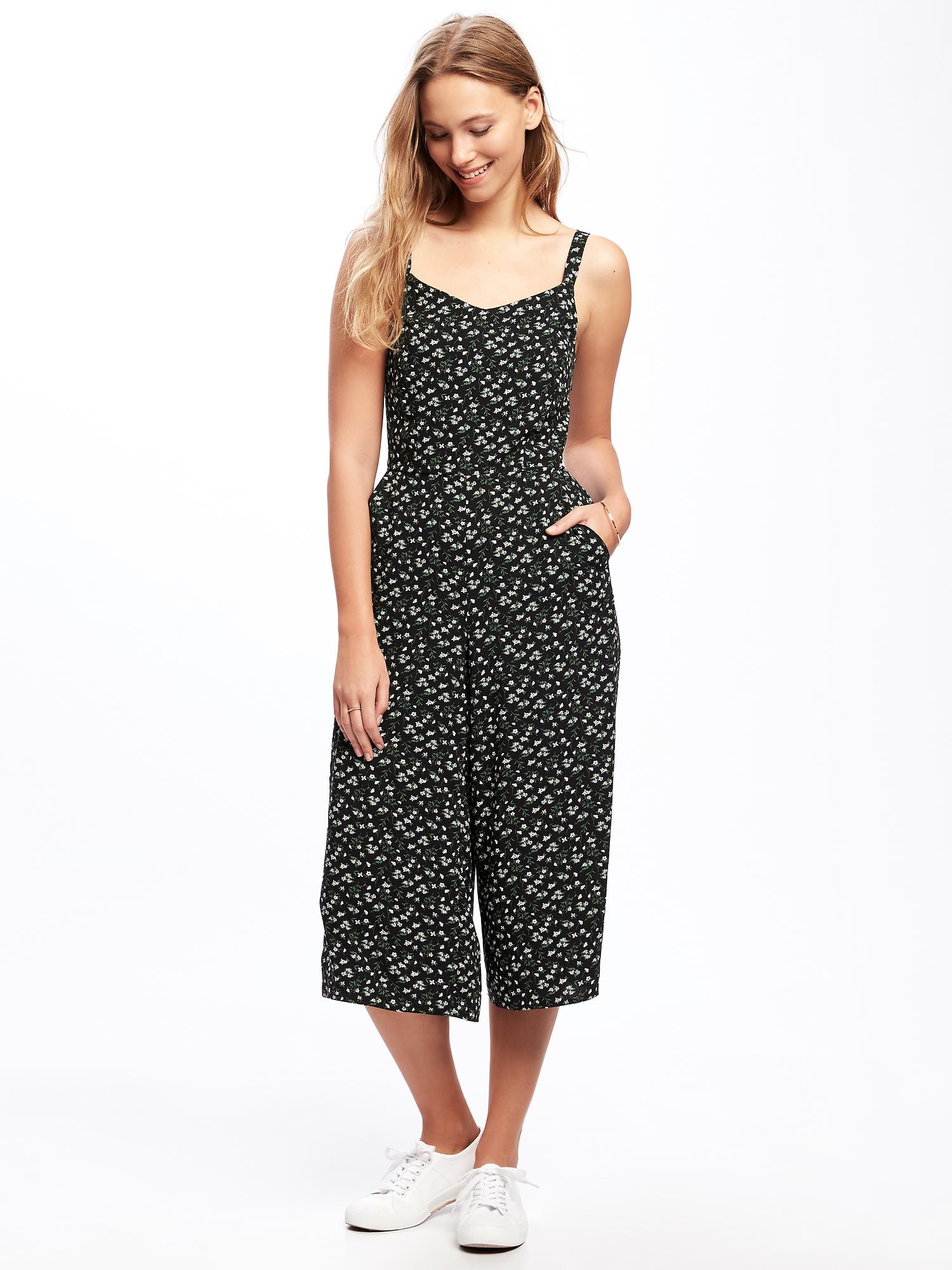 navy floral culotte jumpsuit