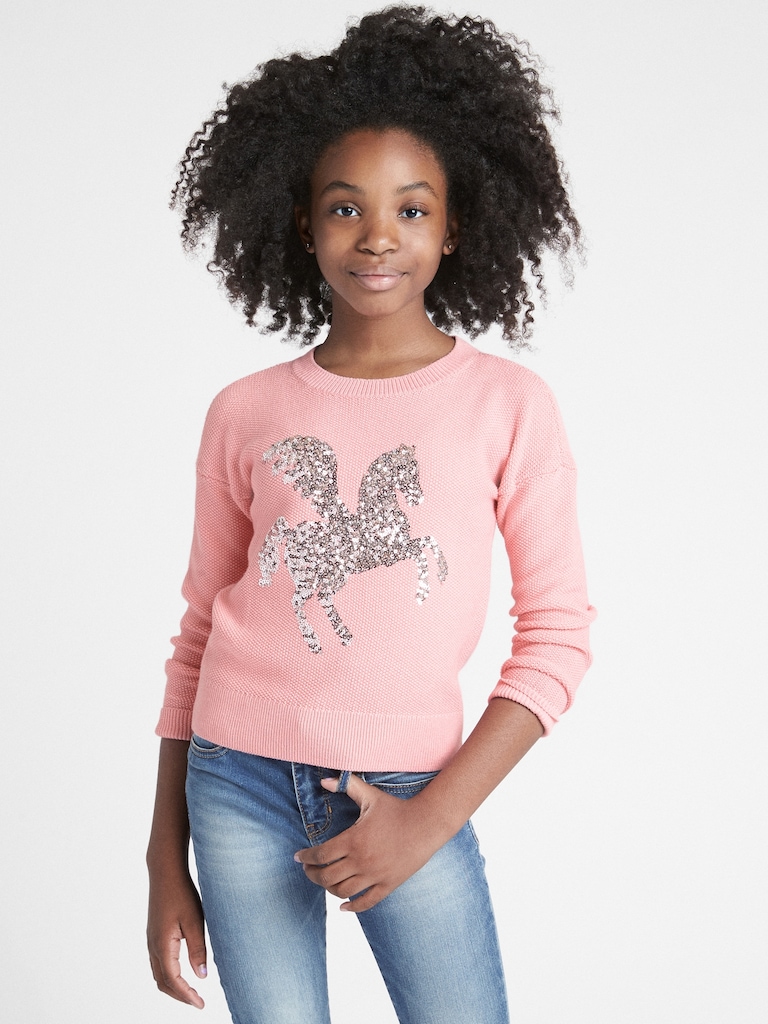 Sequin Graphic Crewneck Sweater