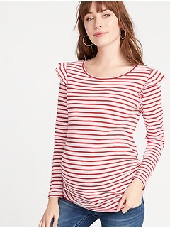 Maternity Patterned Ruffle Shoulder Top Maternity Patterned Ruffle Shoulder Top