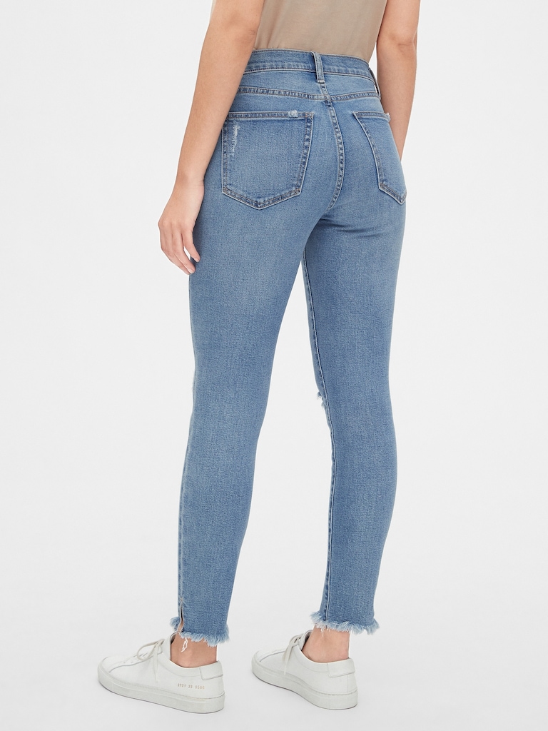 Mid Rise Distressed True Skinny Ankle Jeans