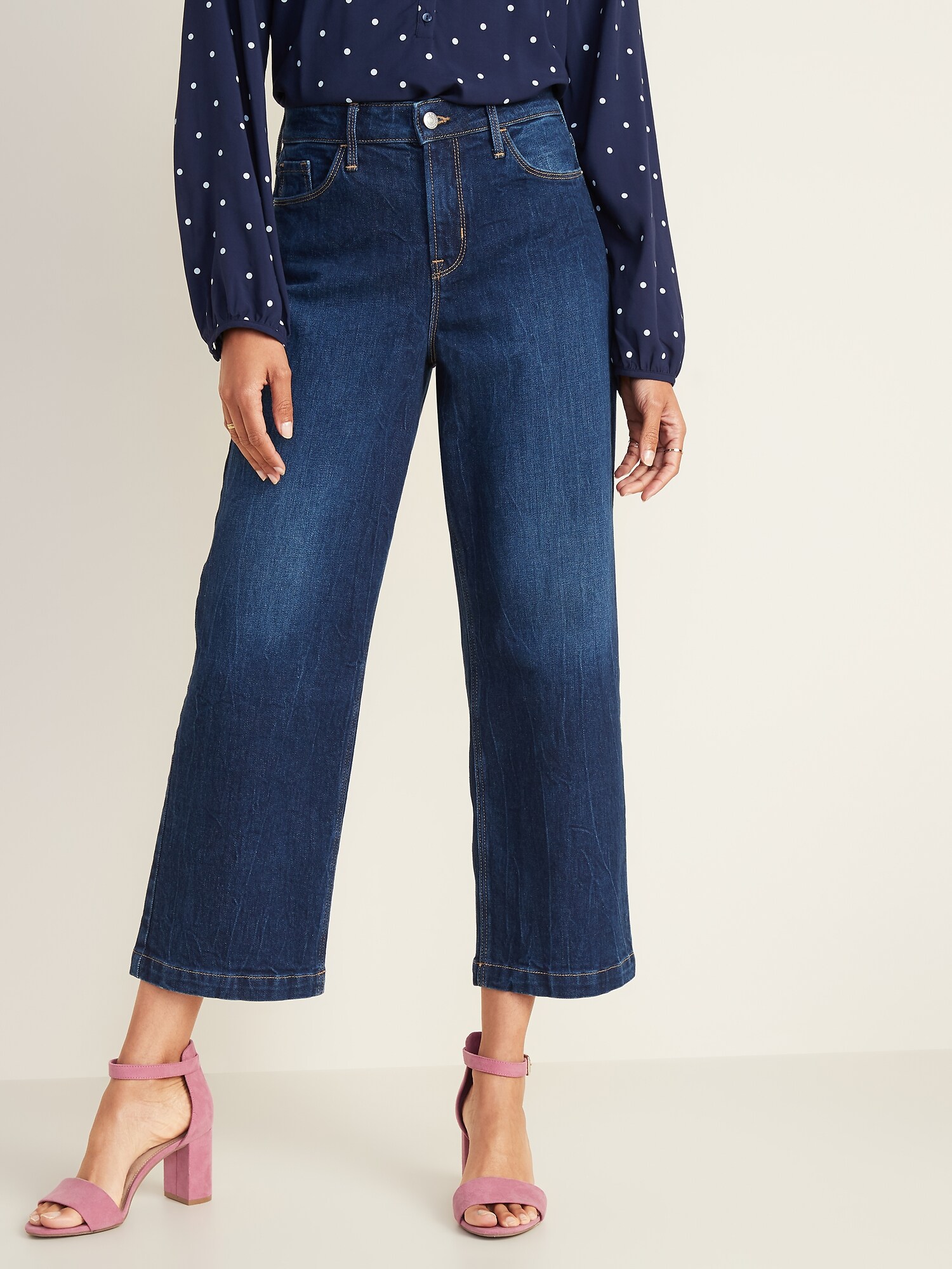 High-Waisted Dark-Wash Wide-Leg Jeans For Women | Old Navy