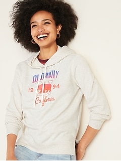 French Terry Logo-Graphic Pullover Hoodie for Women