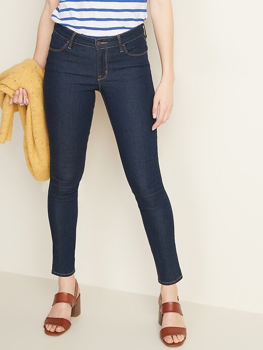 Image number 1 showing, Mid-Rise Dark-Wash Super Skinny Jeans for Women 