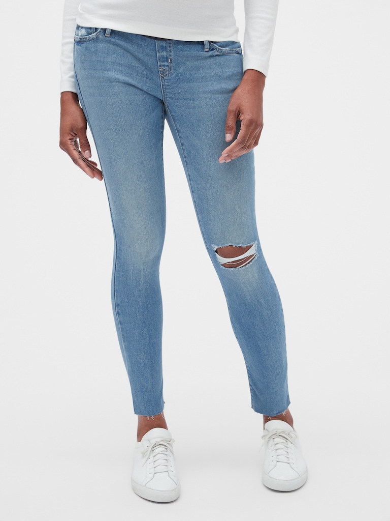 Maternity Soft Wear Demi Panel True Skinny Jeans with Distressed Detail