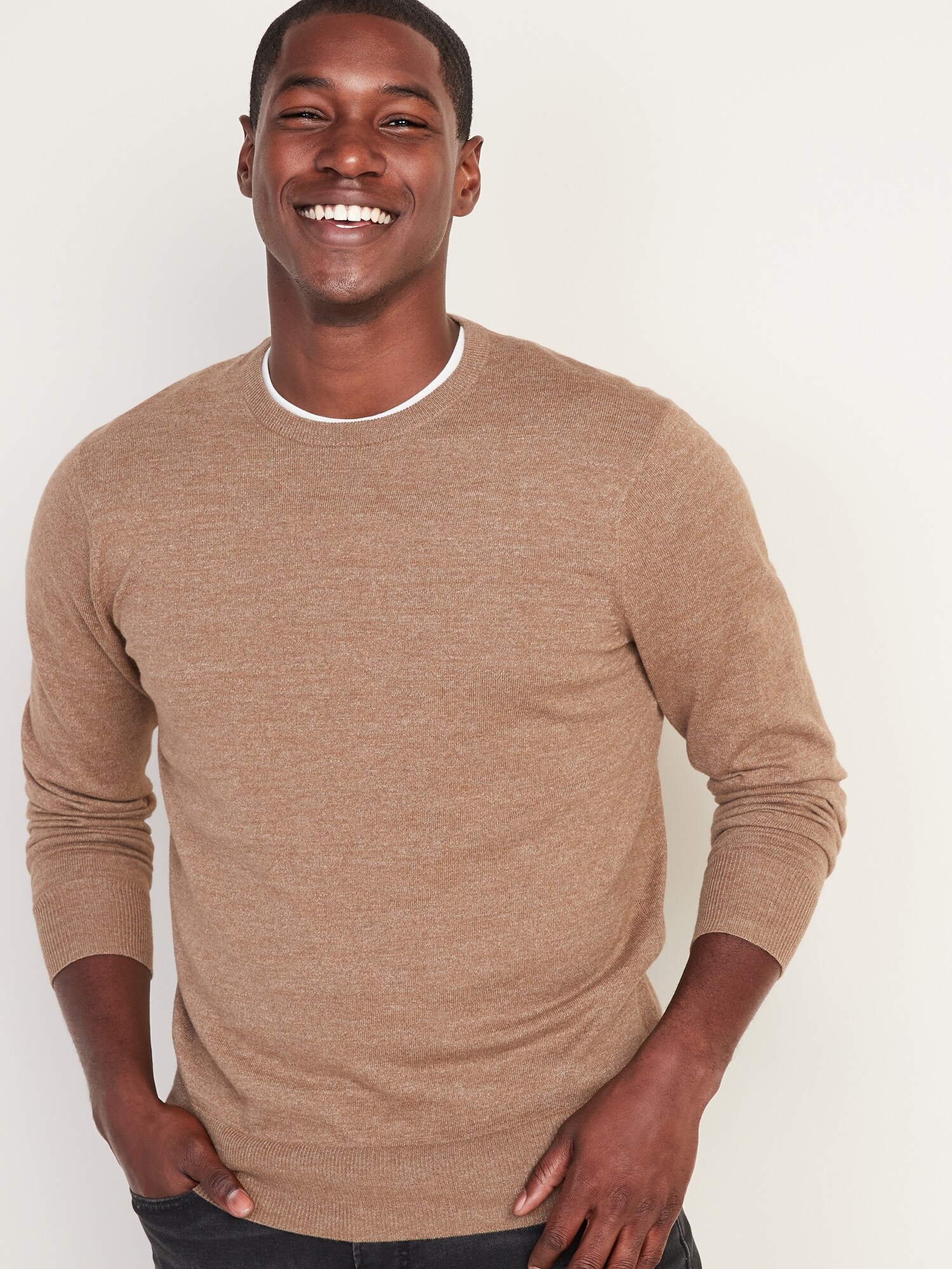 men's tan crew neck sweater