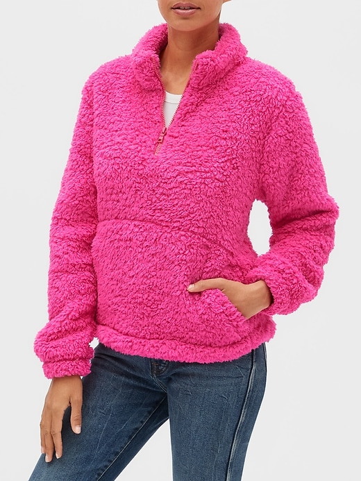 pink sherpa half zip