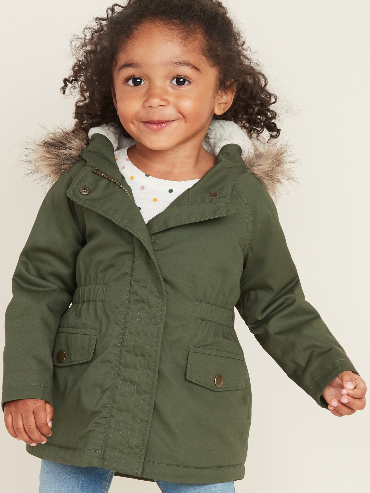 toddler boys sherpa lined faux fur hooded parka