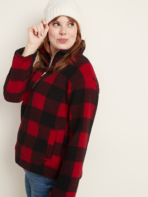 plaid zip up pullover