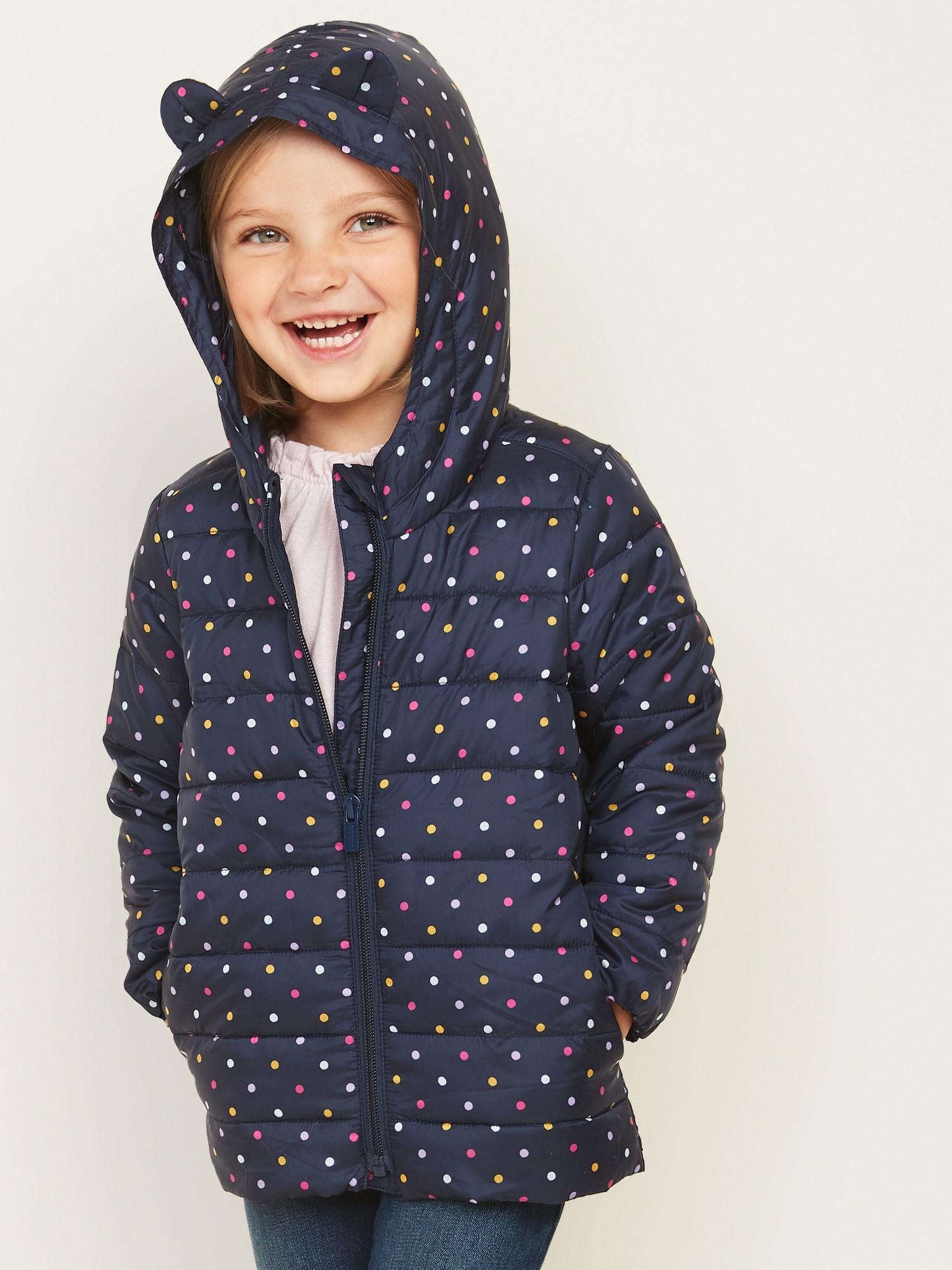 Hooded Packable Polka-Dot Puffer Jacket for Toddler Girls