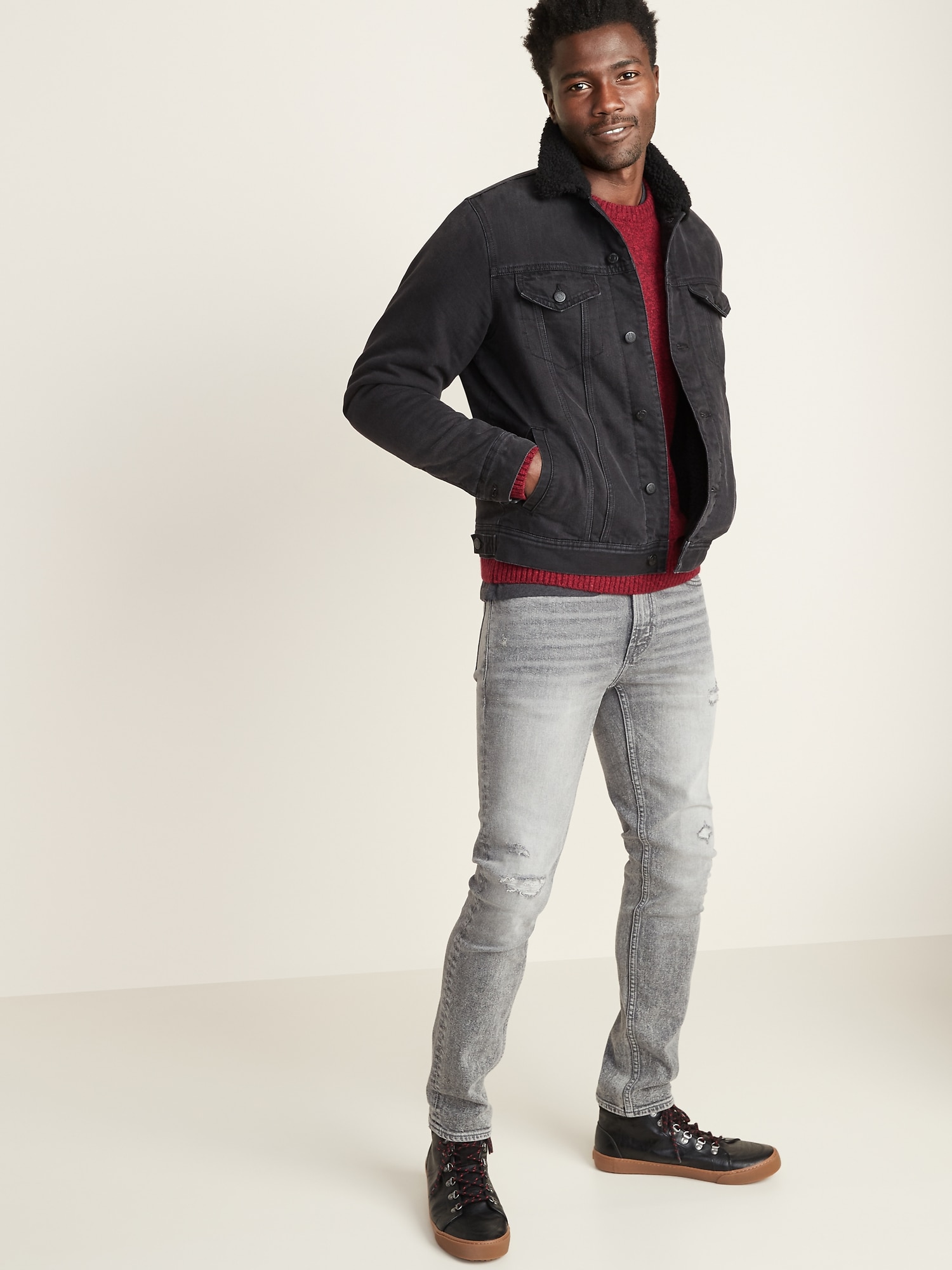 gap mens denim sherpa jacket
