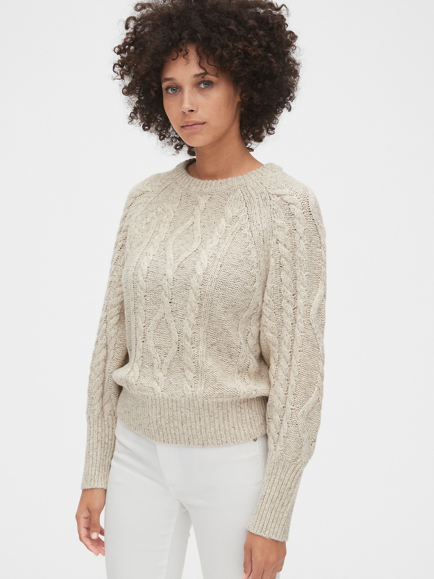Marled Cable-Knit Crewneck Sweater | Gap