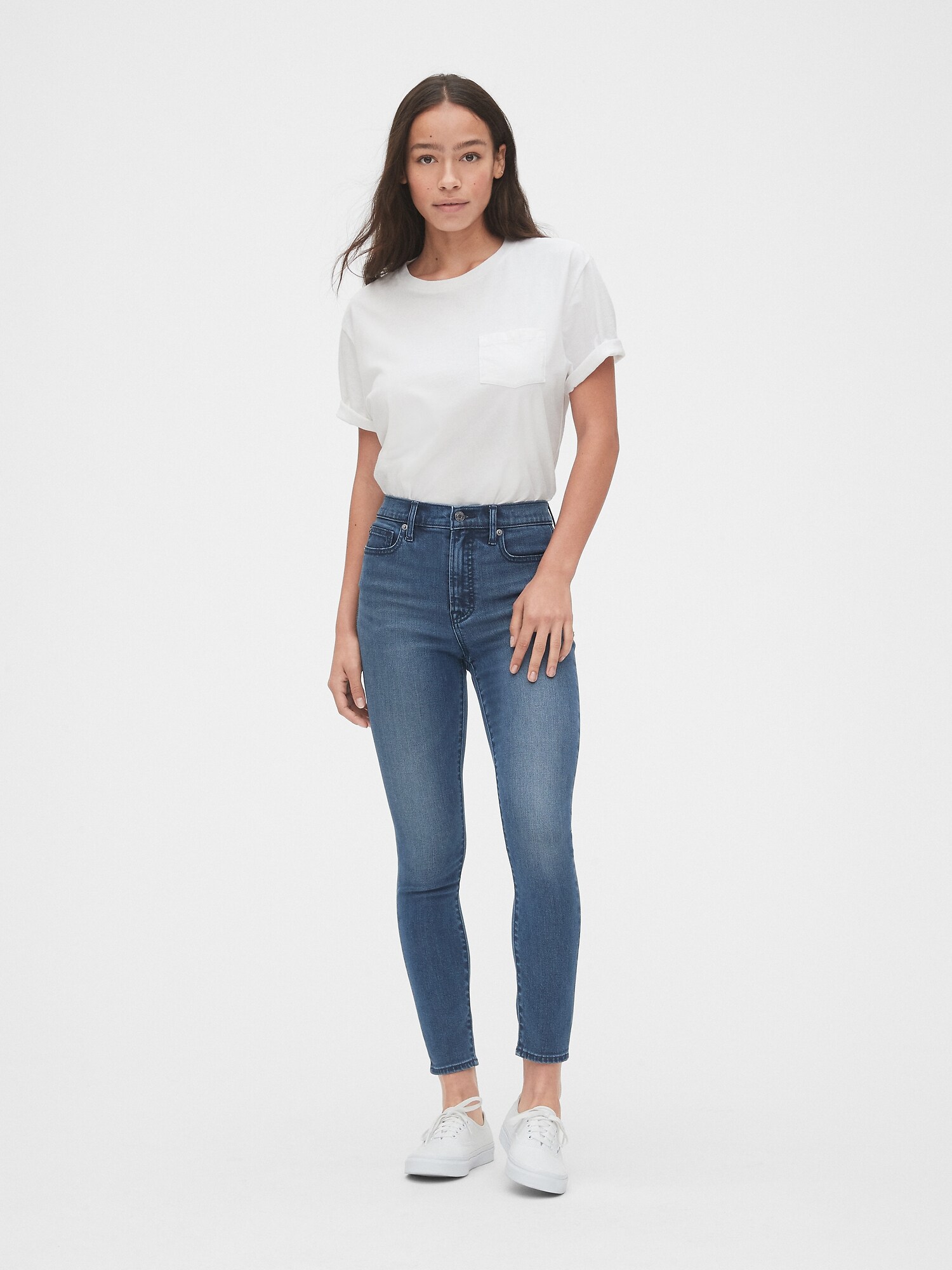 soft wear high rise true skinny jeans with secret smoothing pockets