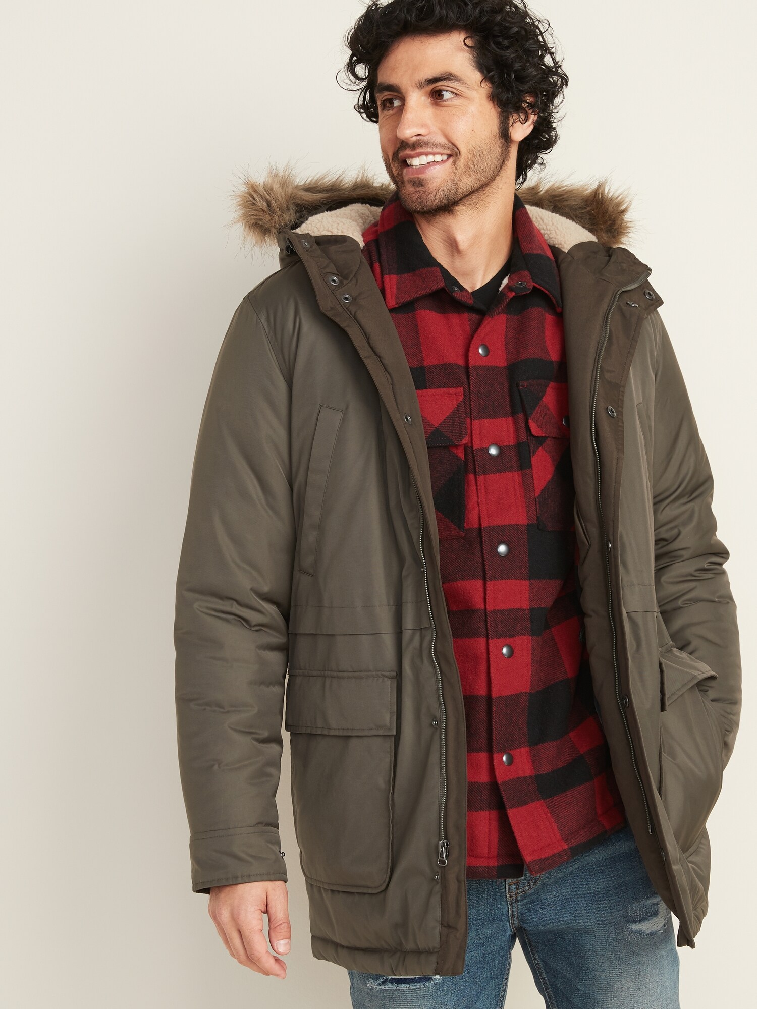 mens hooded parka with fur trim