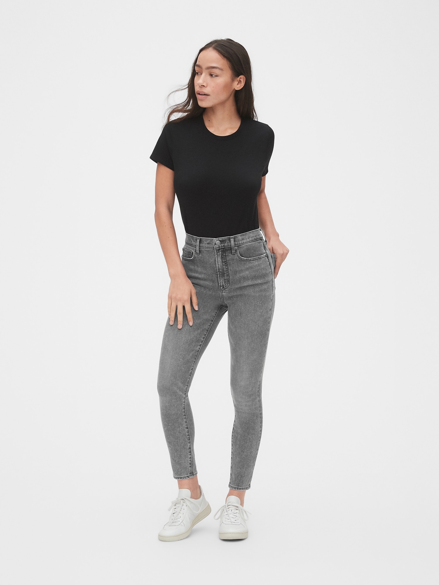 soft wear high rise true skinny jeans with secret smoothing pockets