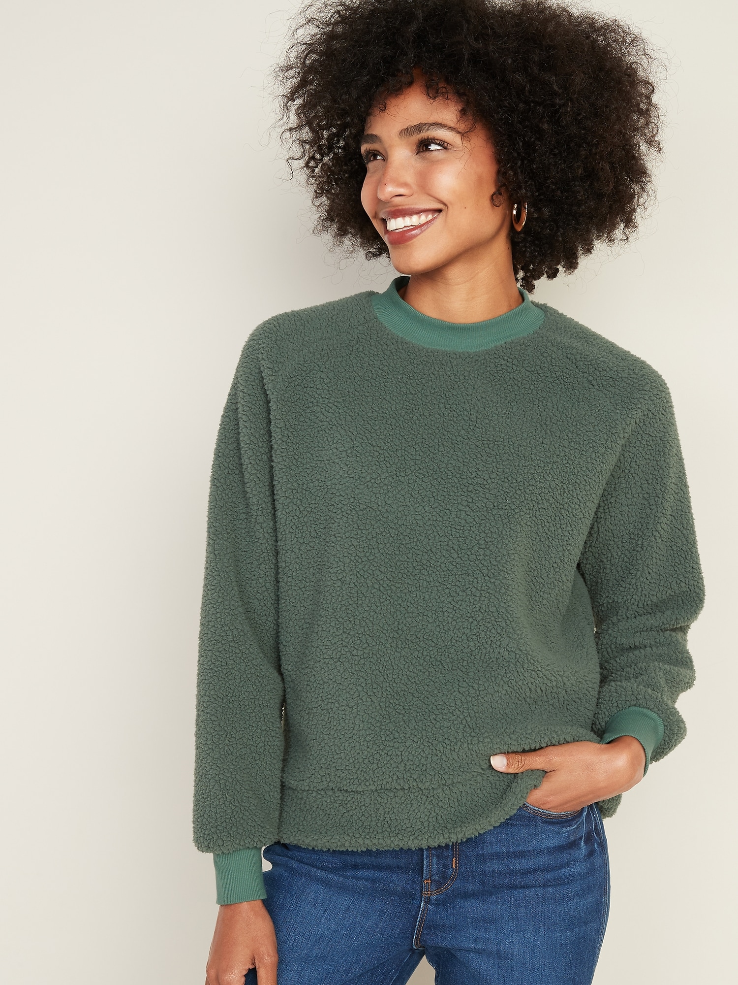 Download Mock-Neck Raglan-Sleeve Sherpa Sweatshirt for Women | Old Navy