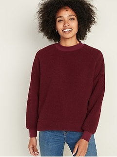 Mock-Neck Raglan-Sleeve Sherpa Sweatshirt for Women