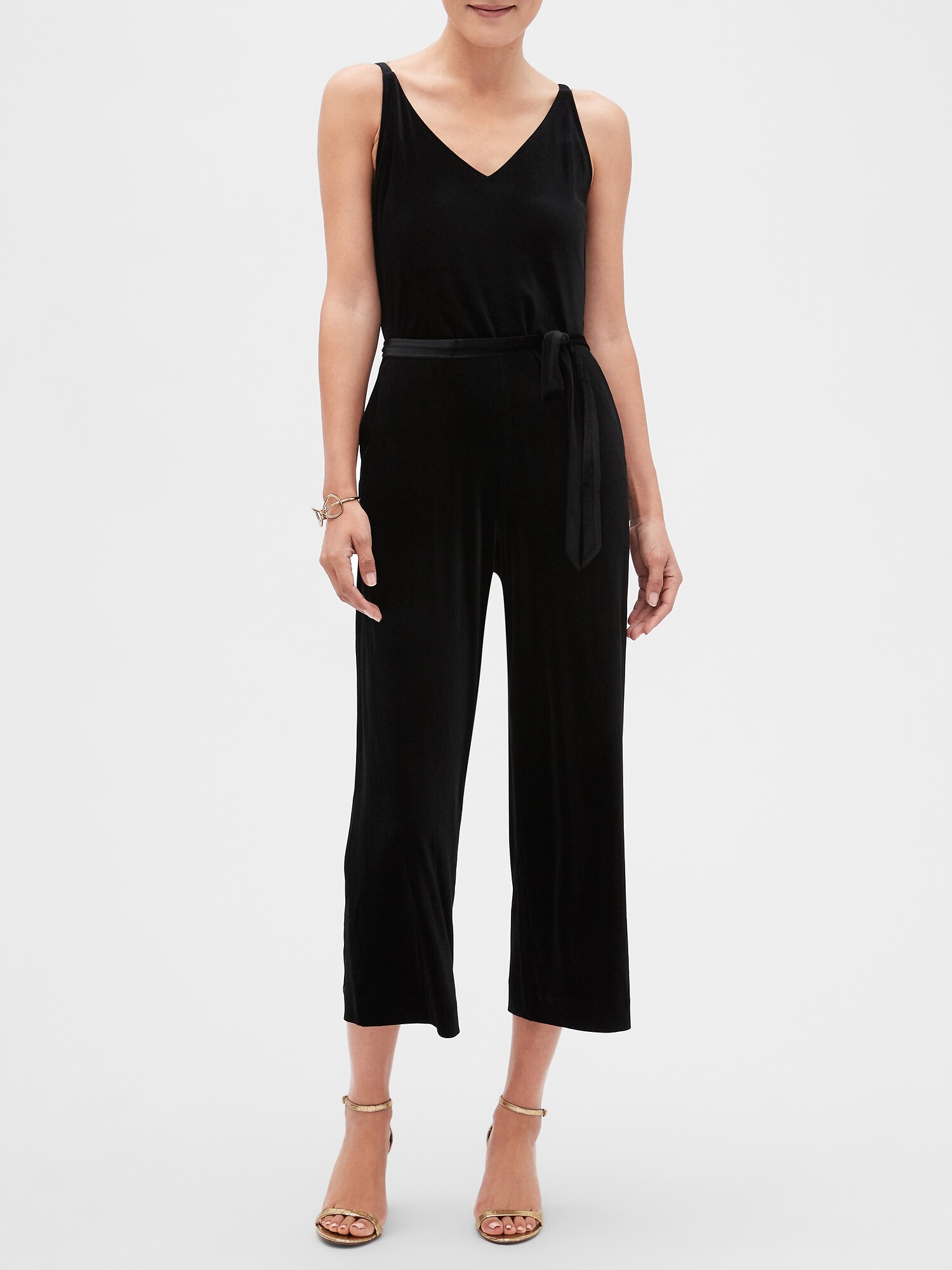 banana republic black velvet jumpsuit