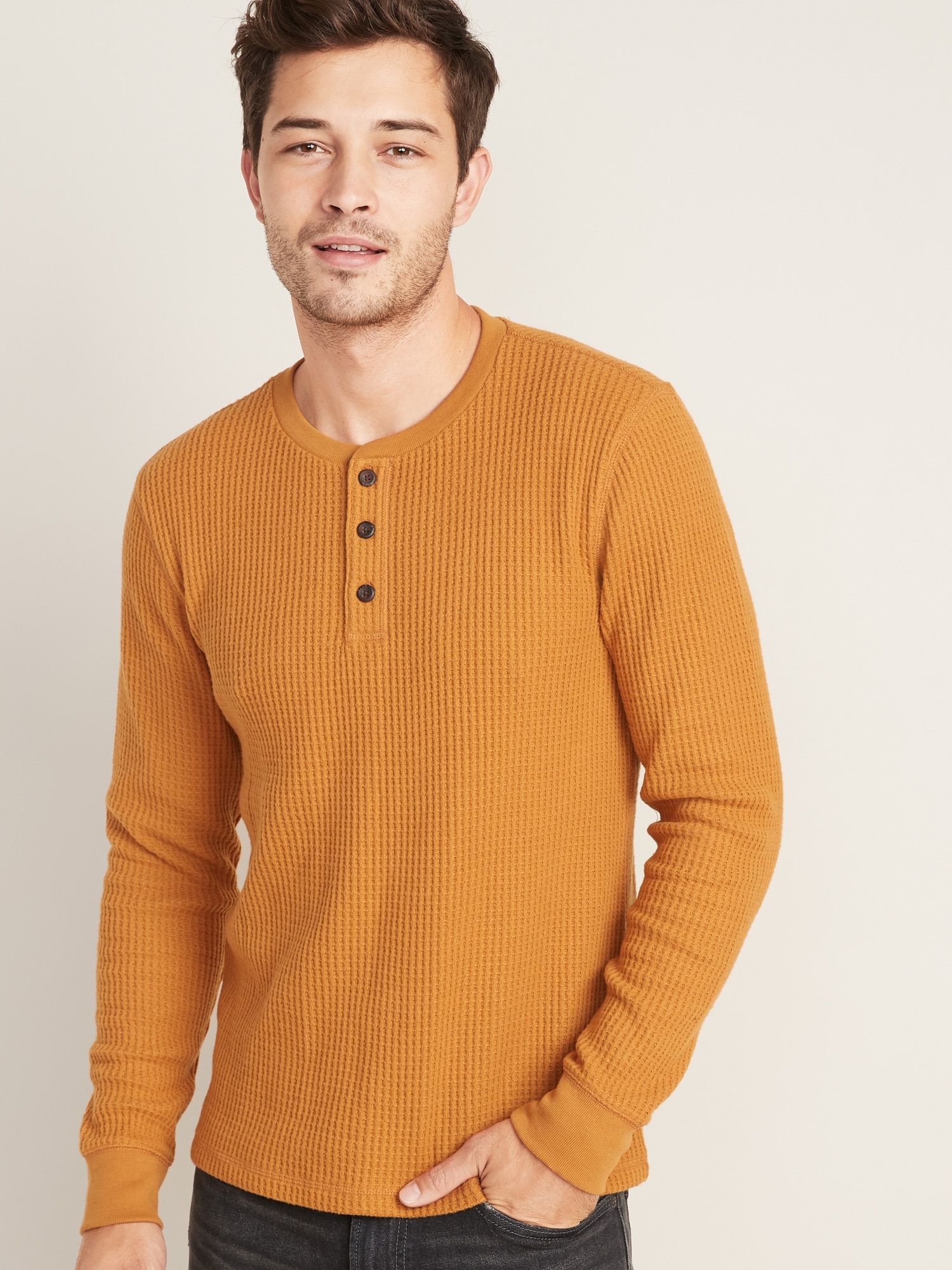 Chunky Thermal-Knit Built-In Flex Henley for Men | Old Navy