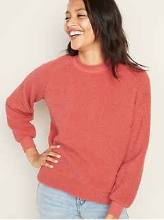 Mock-Neck Raglan-Sleeve Sherpa Sweatshirt for Women