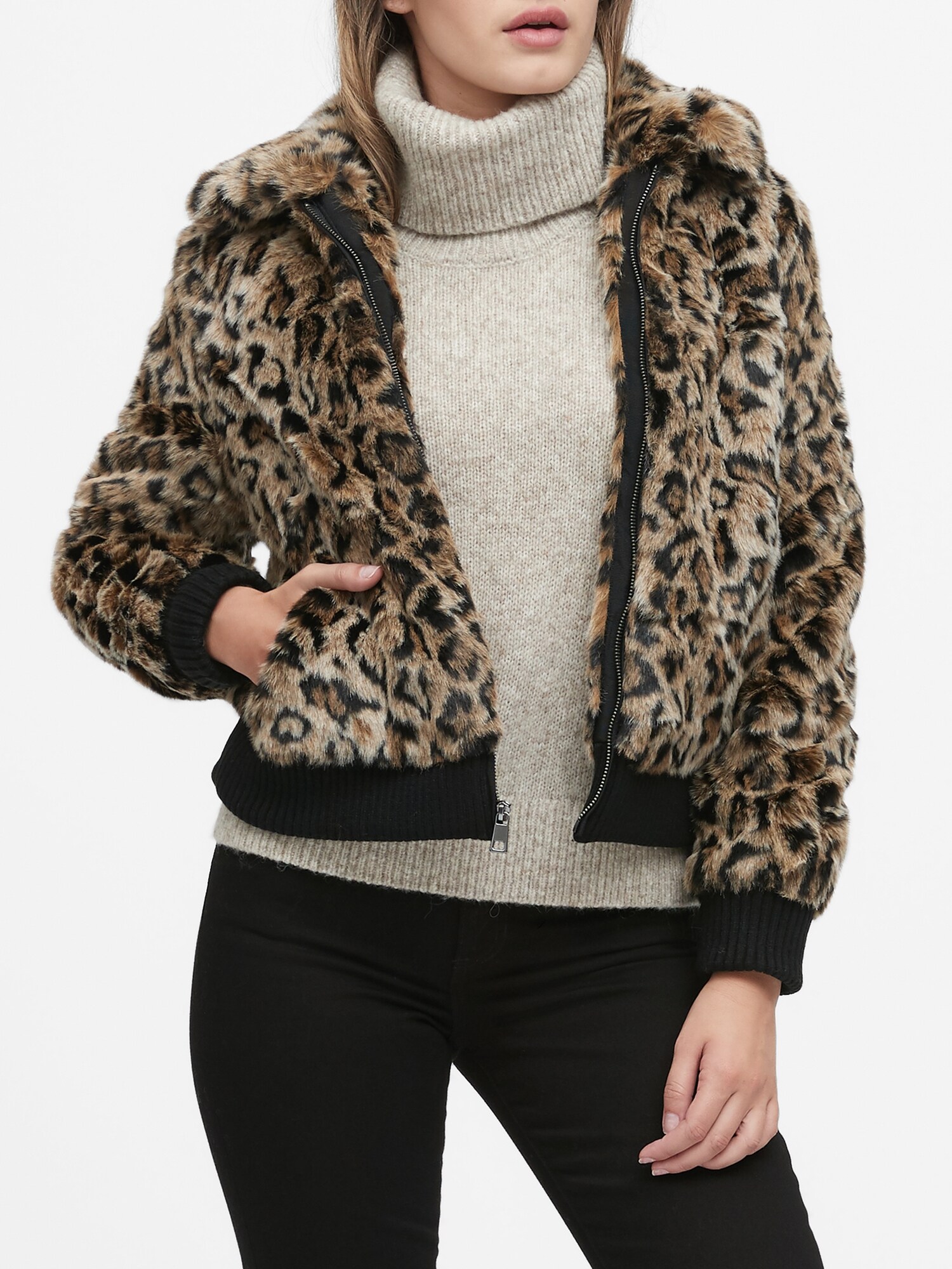 gap leopard faux fur coat