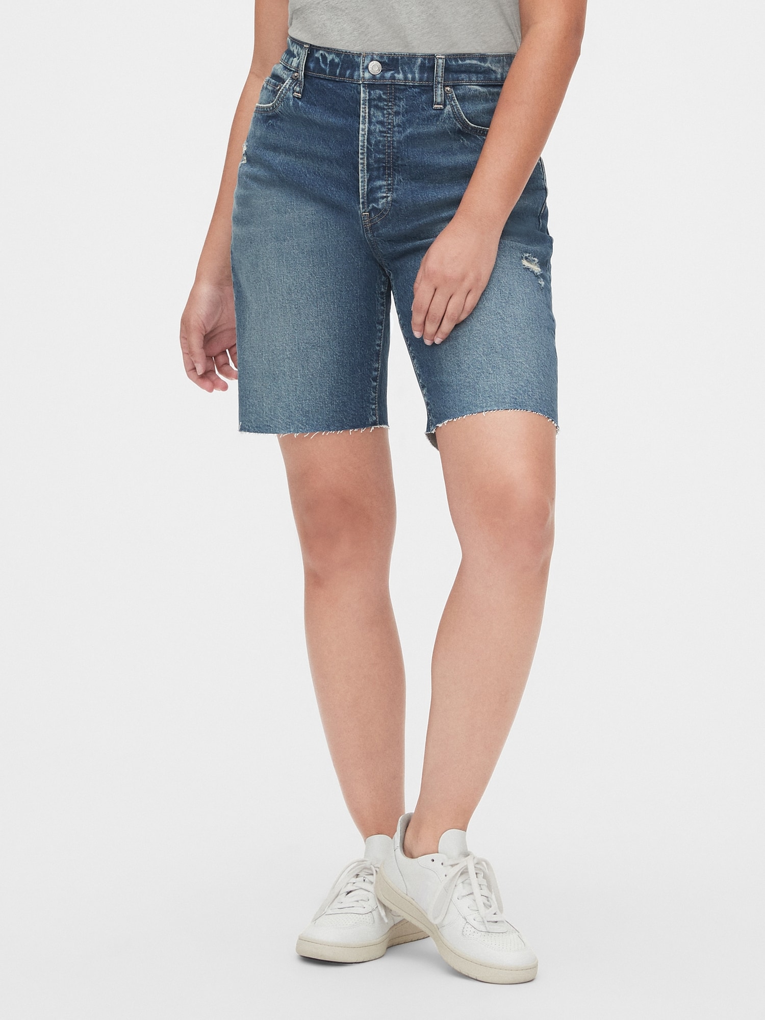 distressed denim bermuda shorts