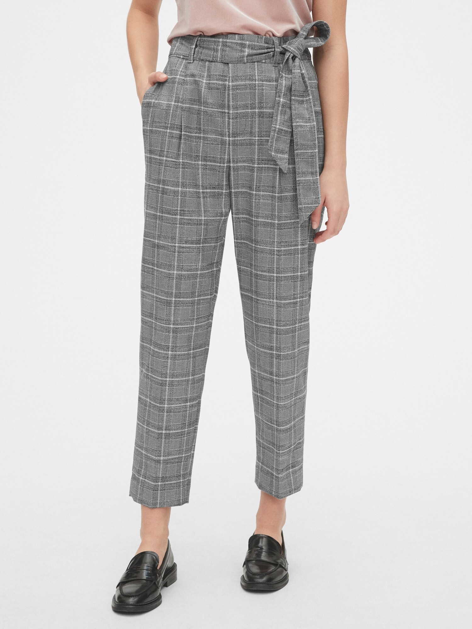 plaid tie waist pants