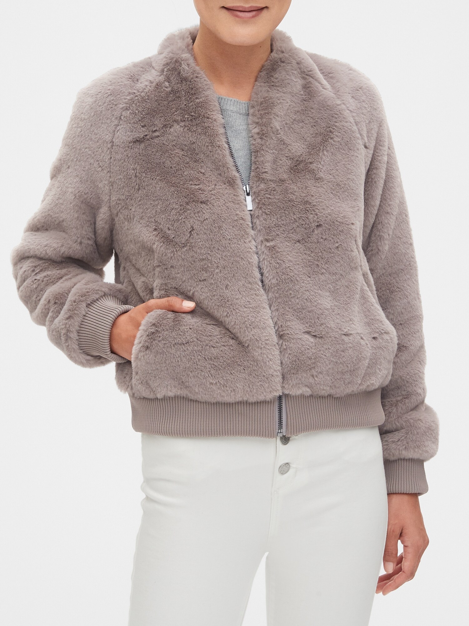 gap faux fur bomber jacket