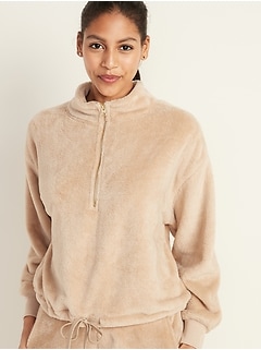 Mock-Neck Plush-Knit 1/2-Zip Pullover for Women 