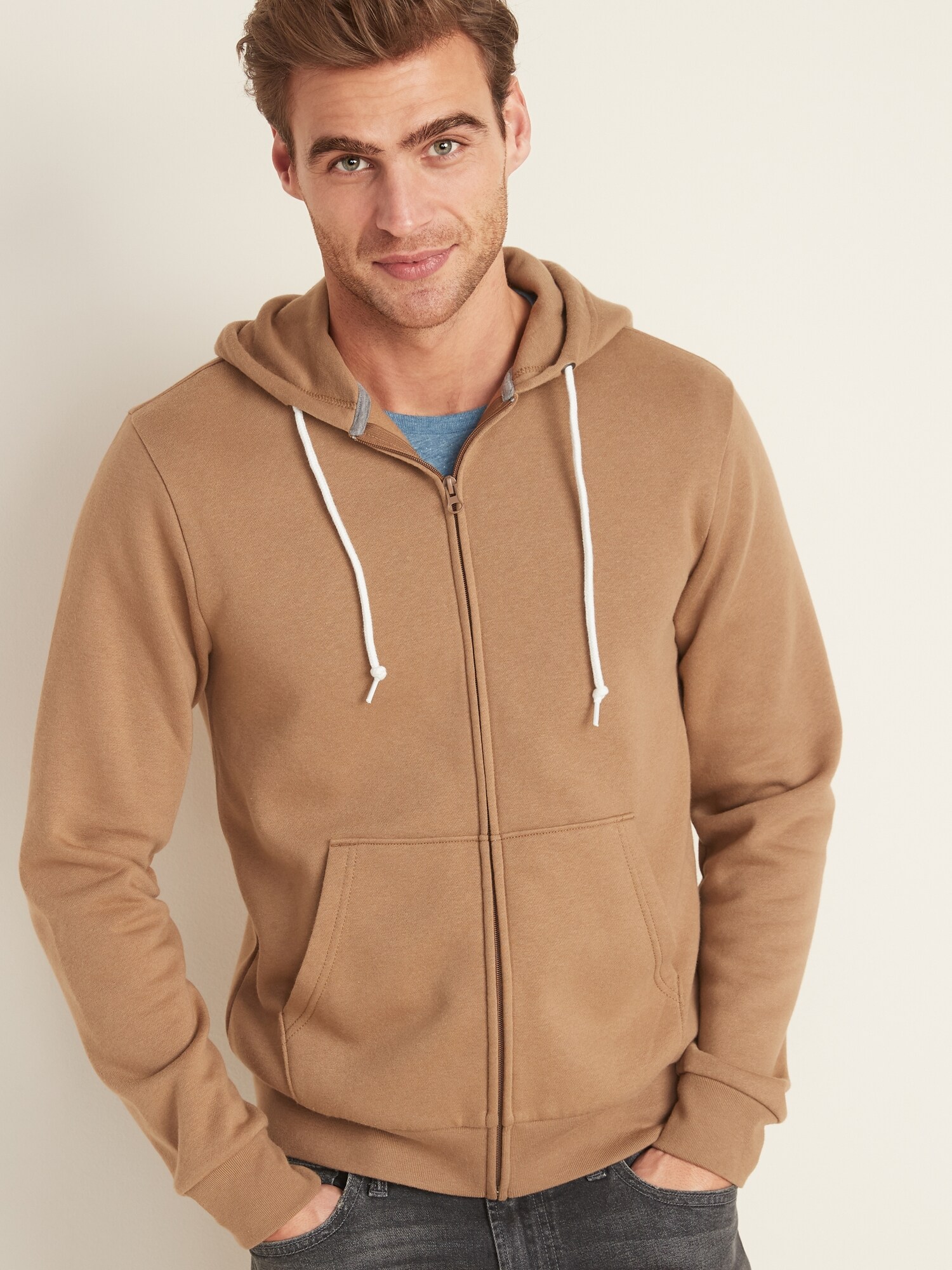 tan zip hoodie