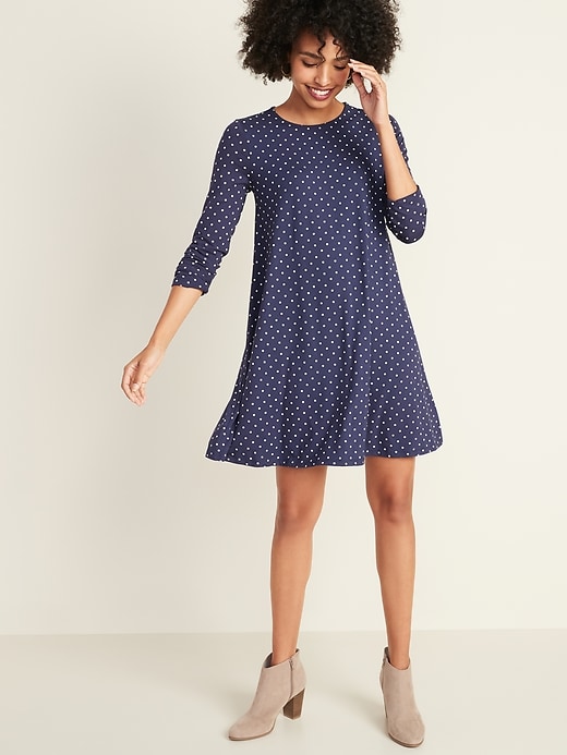 long sleeve jersey swing dress