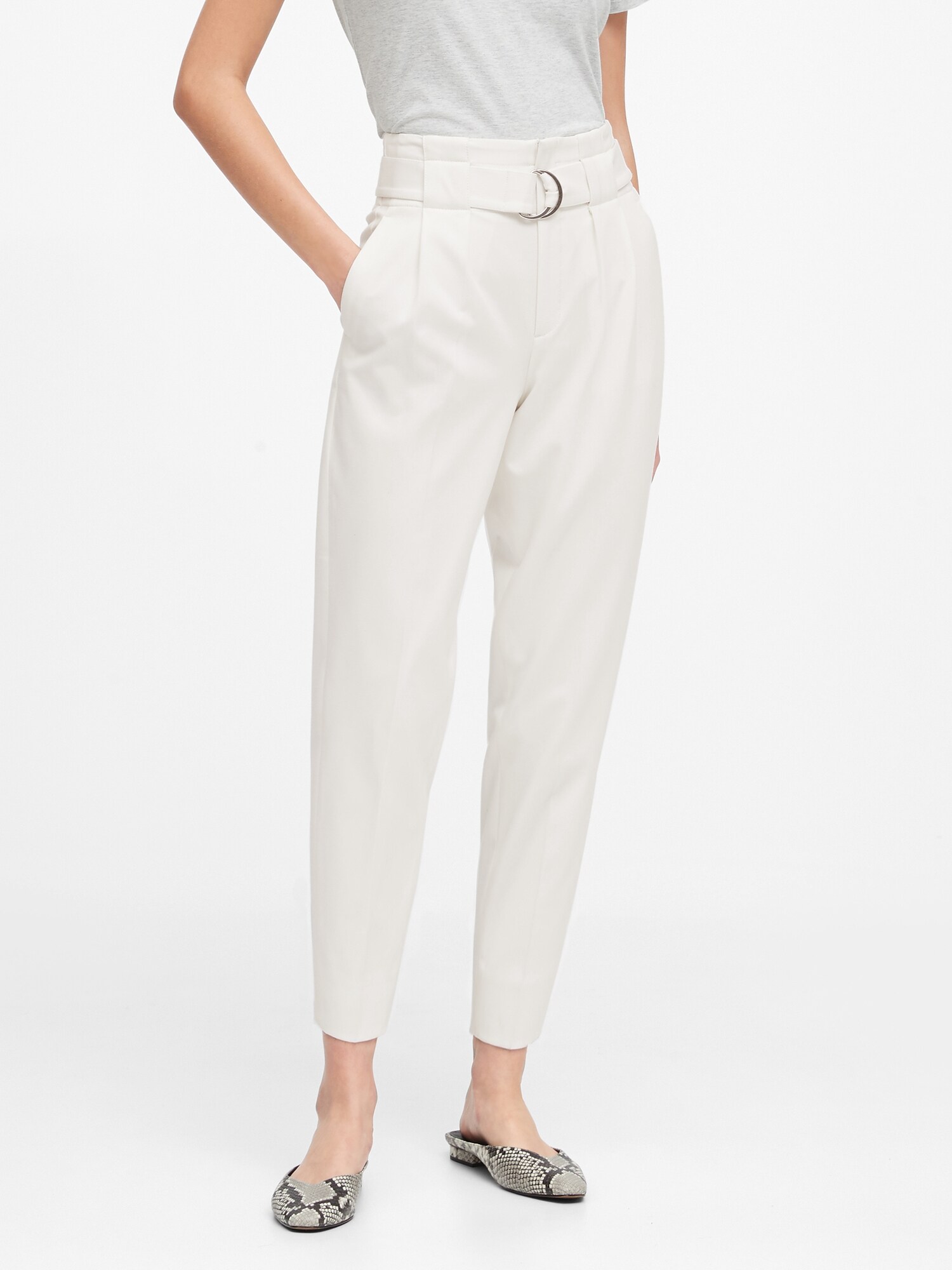 white high waisted cropped trousers