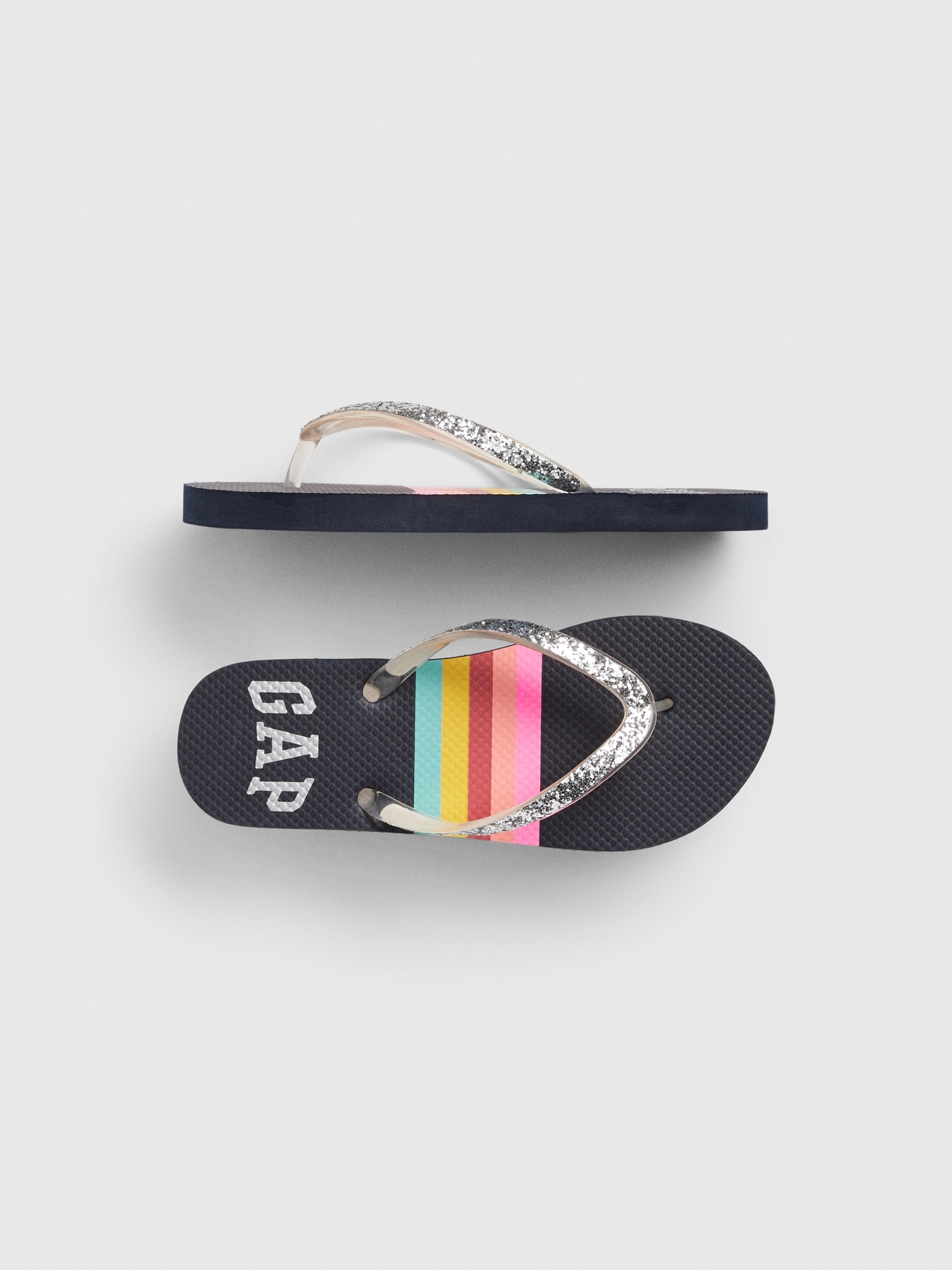 flip flops with rainbow logo