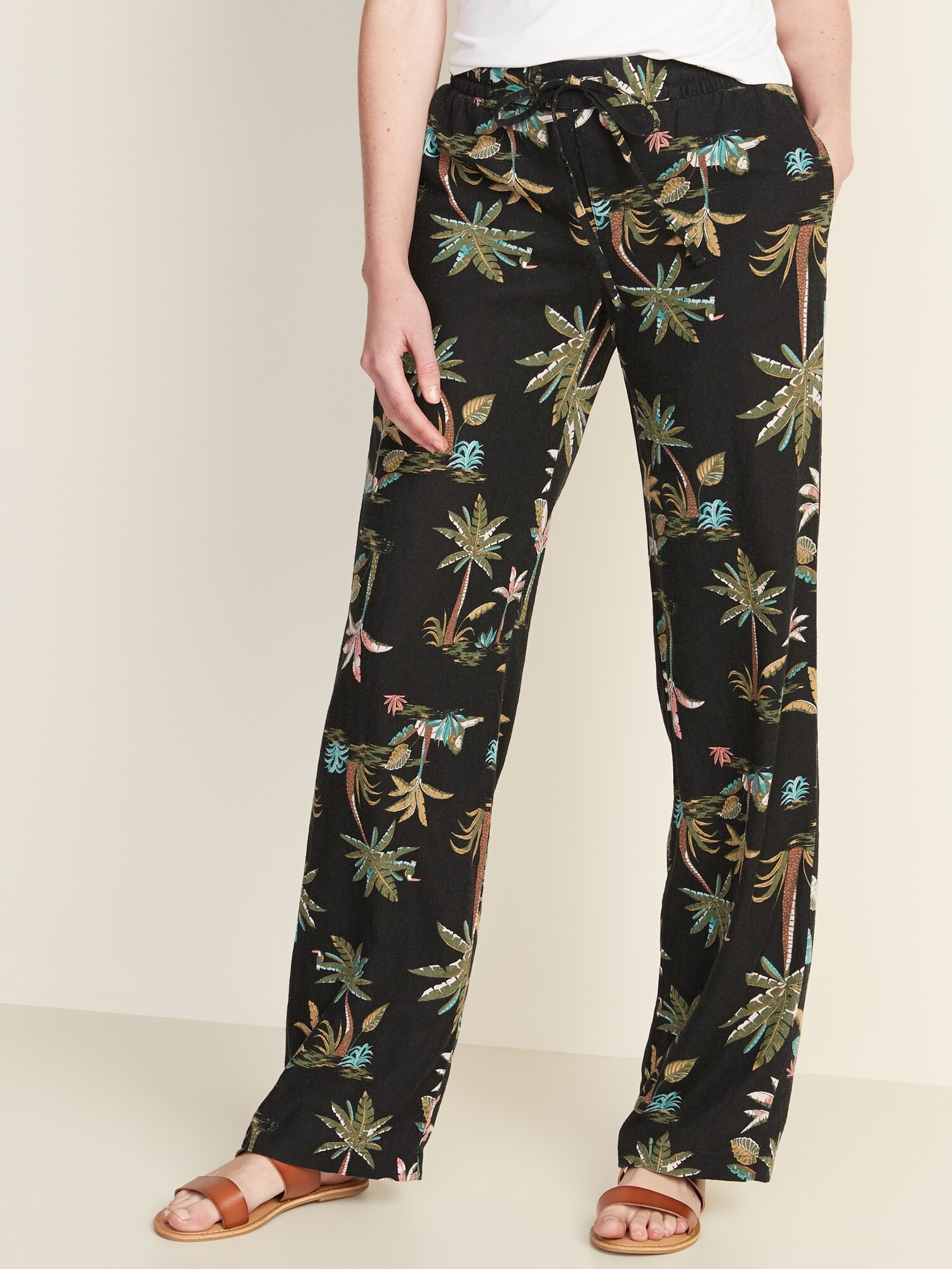 Mid-Rise Wide-Leg Linen-Blend Pull-On Pants for Women | Old Navy