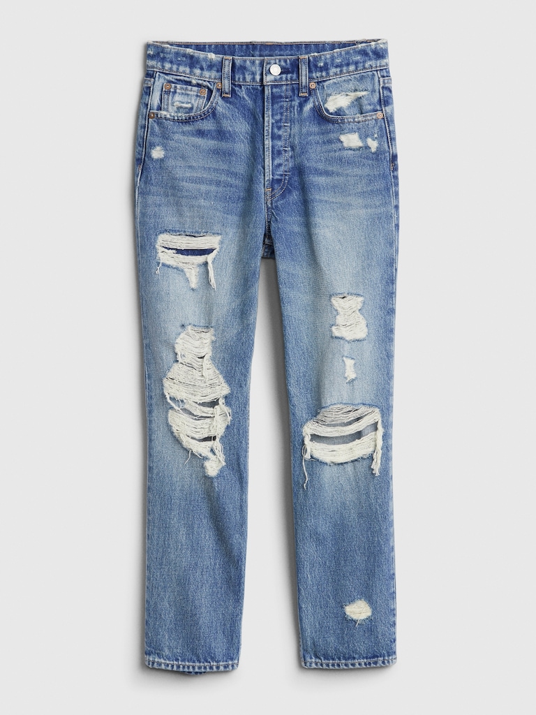 High Rise Destructed Cheeky Straight Jeans