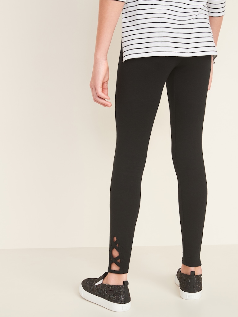 Built-In Tough Full-Length Lattice-Hem Leggings for Girls