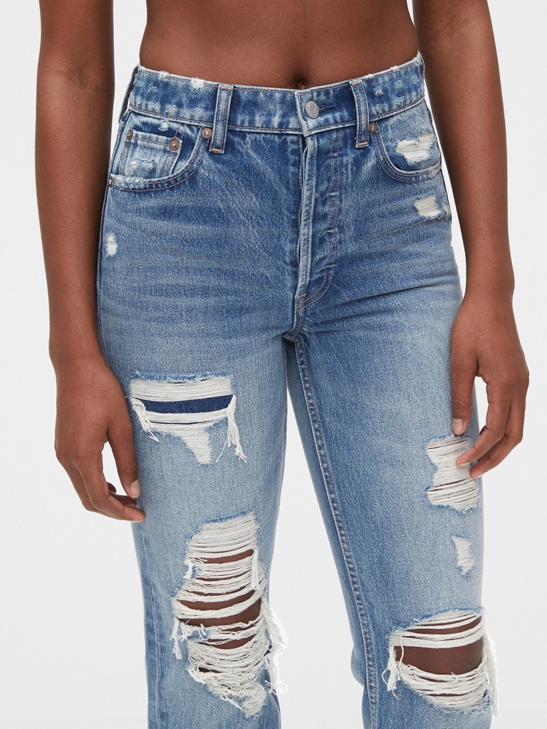 High Rise Destructed Cheeky Straight Jeans