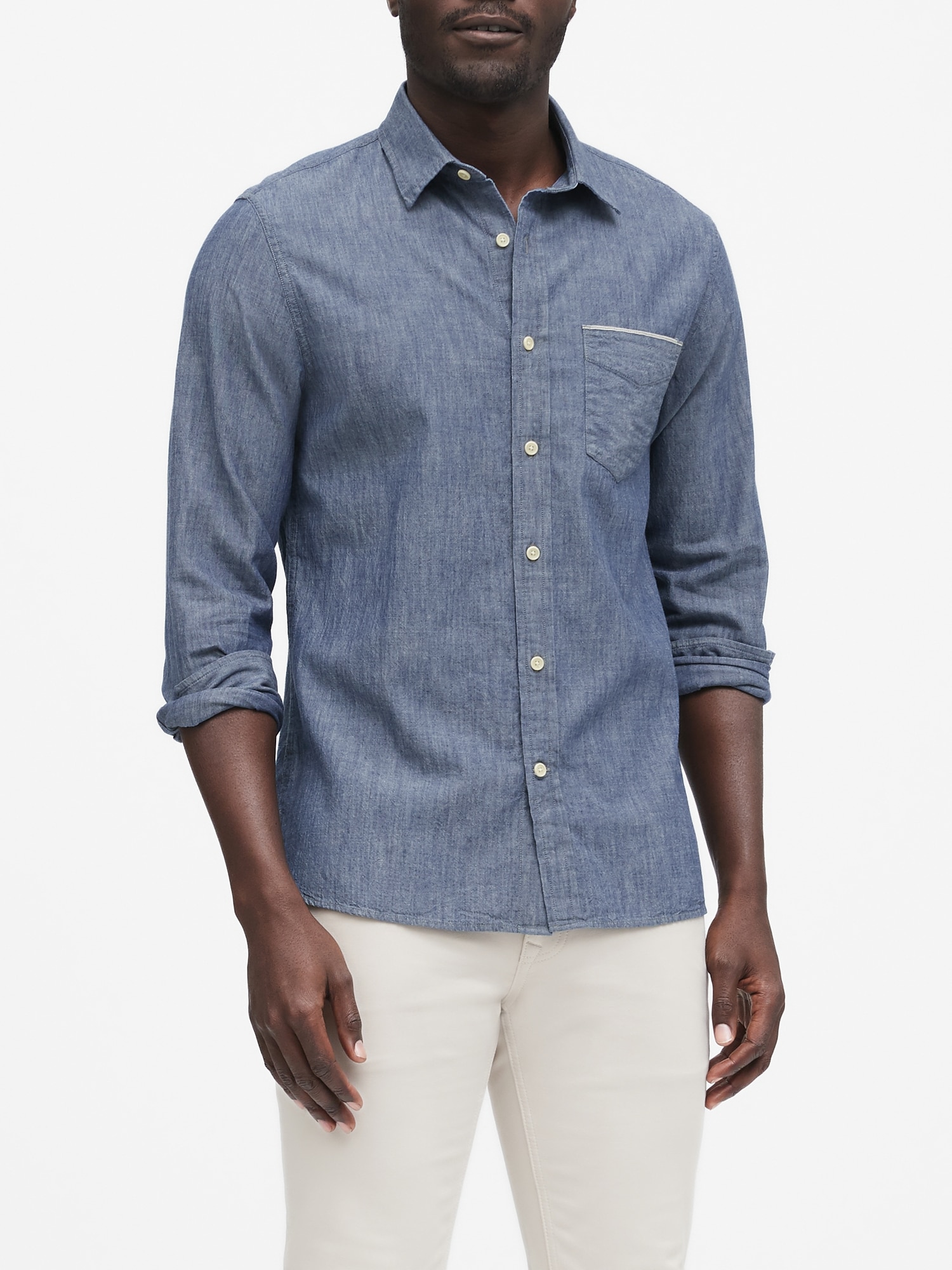 mens slim fit chambray shirt