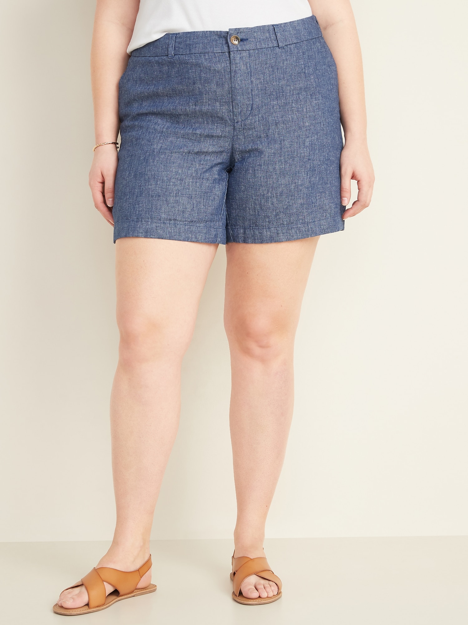 plus size linen blend shorts