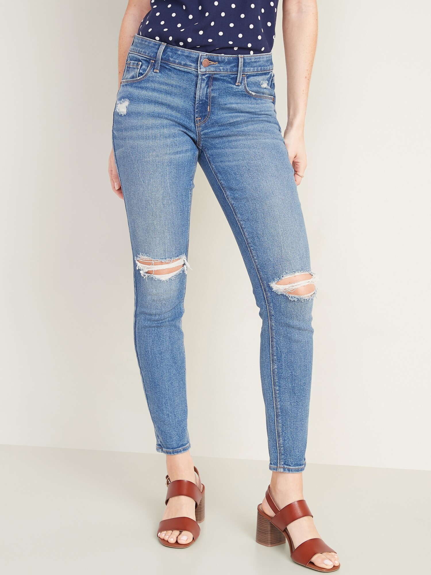 low rise distressed jeans