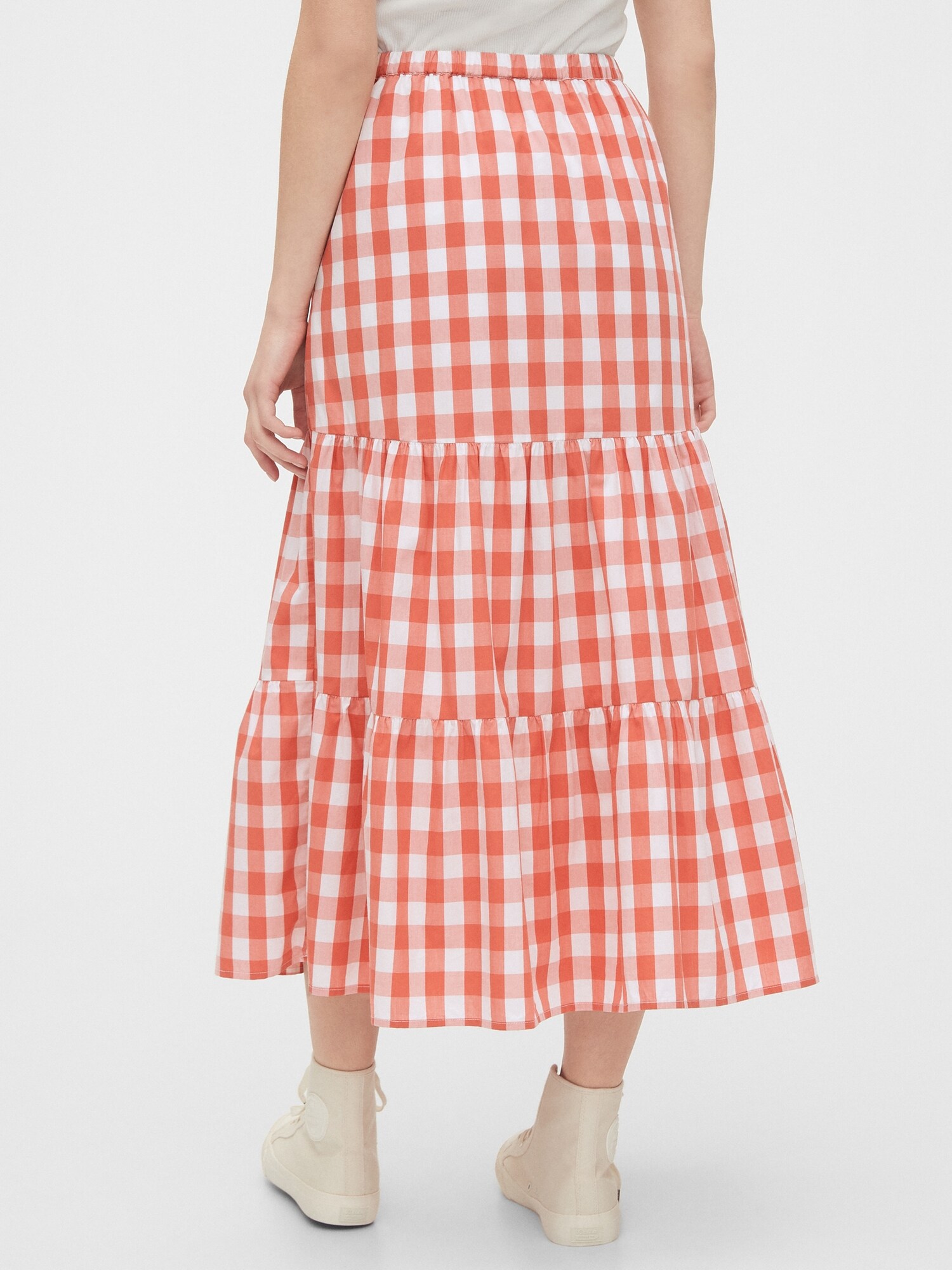 pink gingham midi skirt