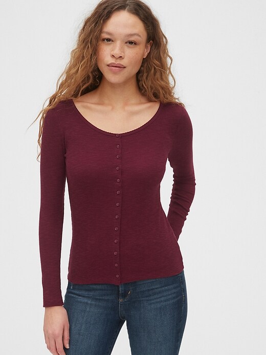 Ribbed Button-Front T-Shirt