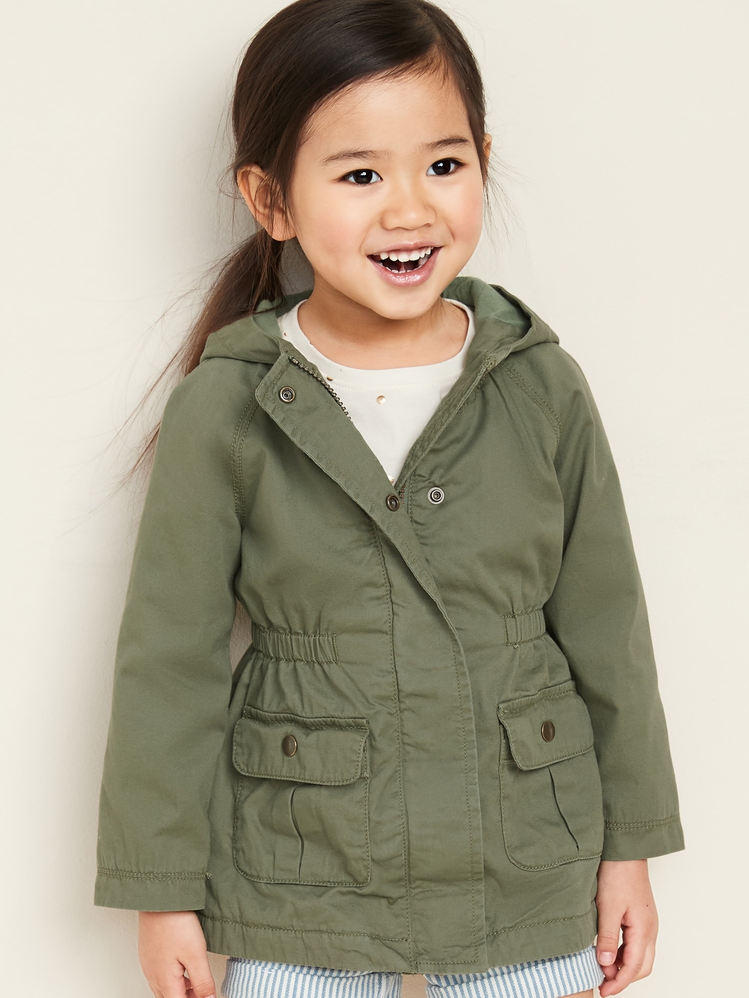 Hooded Twill Utility Scout Jacket for Toddler Girls