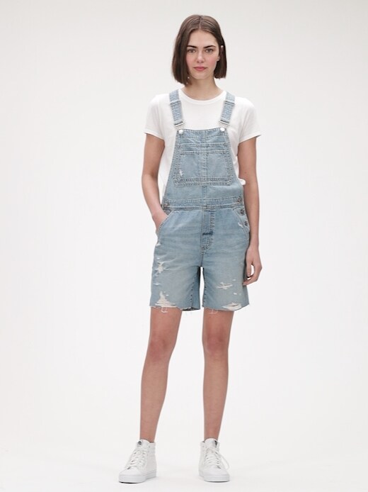 Distressed Denim Shortalls Gap