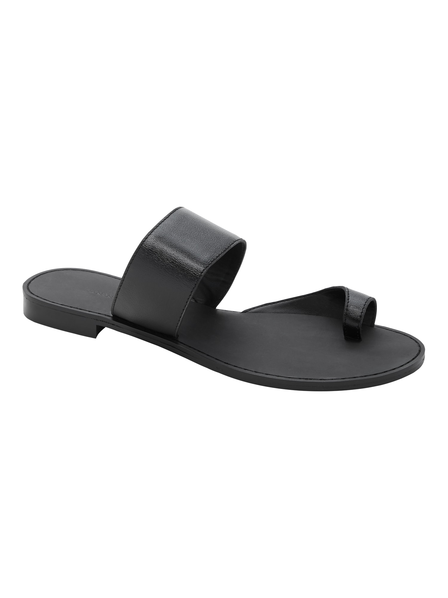 black leather toe ring sandals