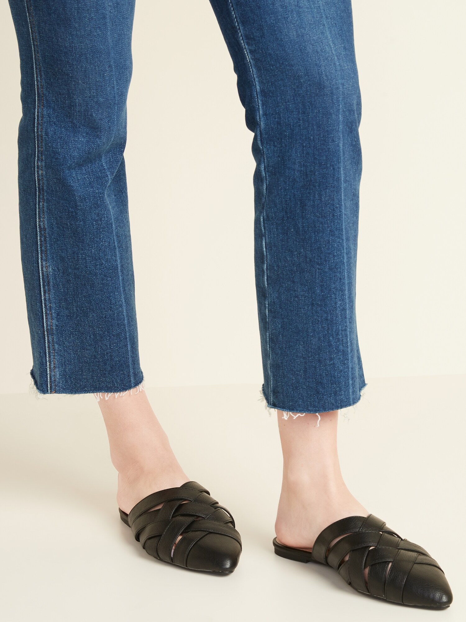 navy leather mules