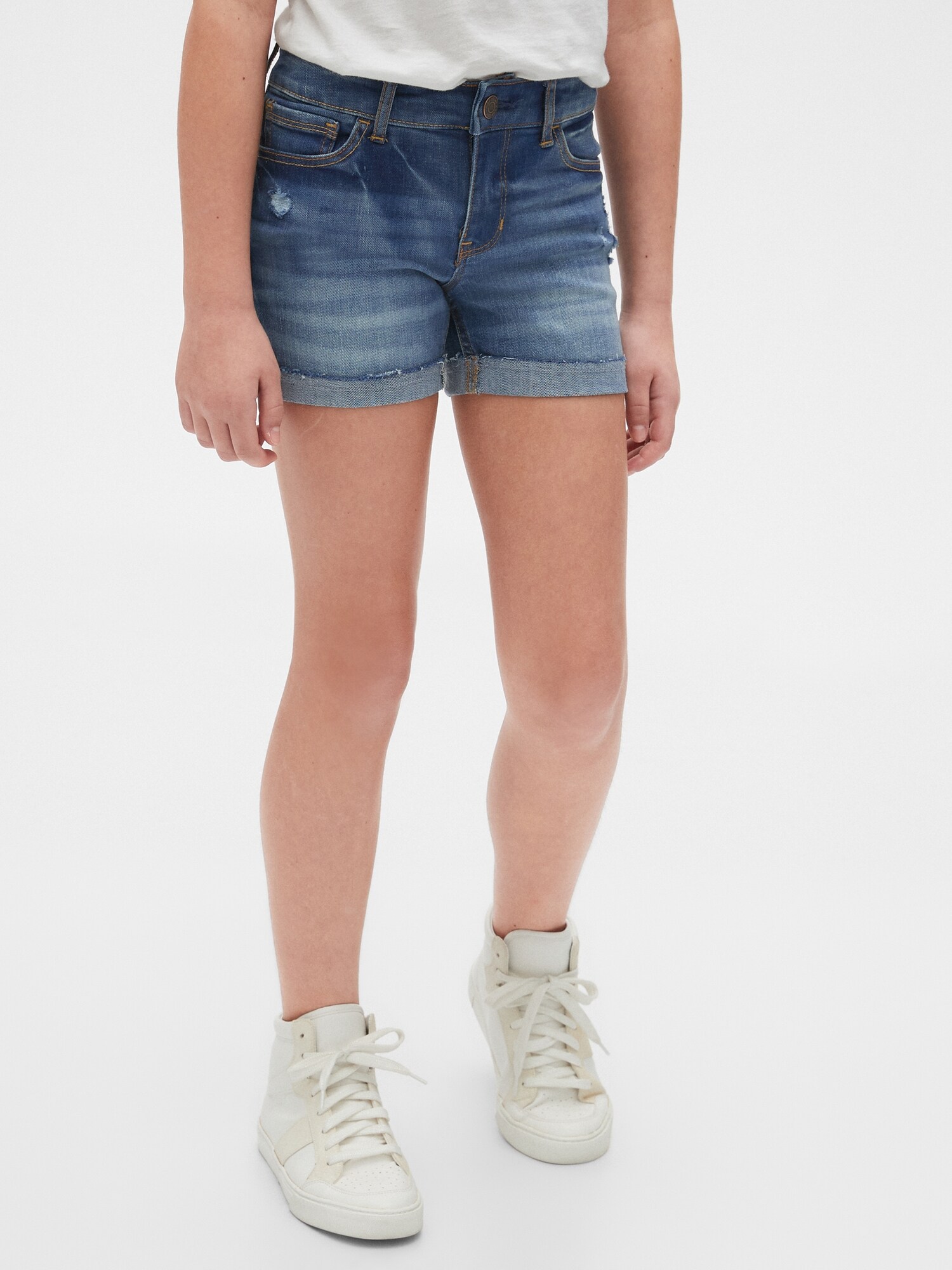 distressed midi shorts