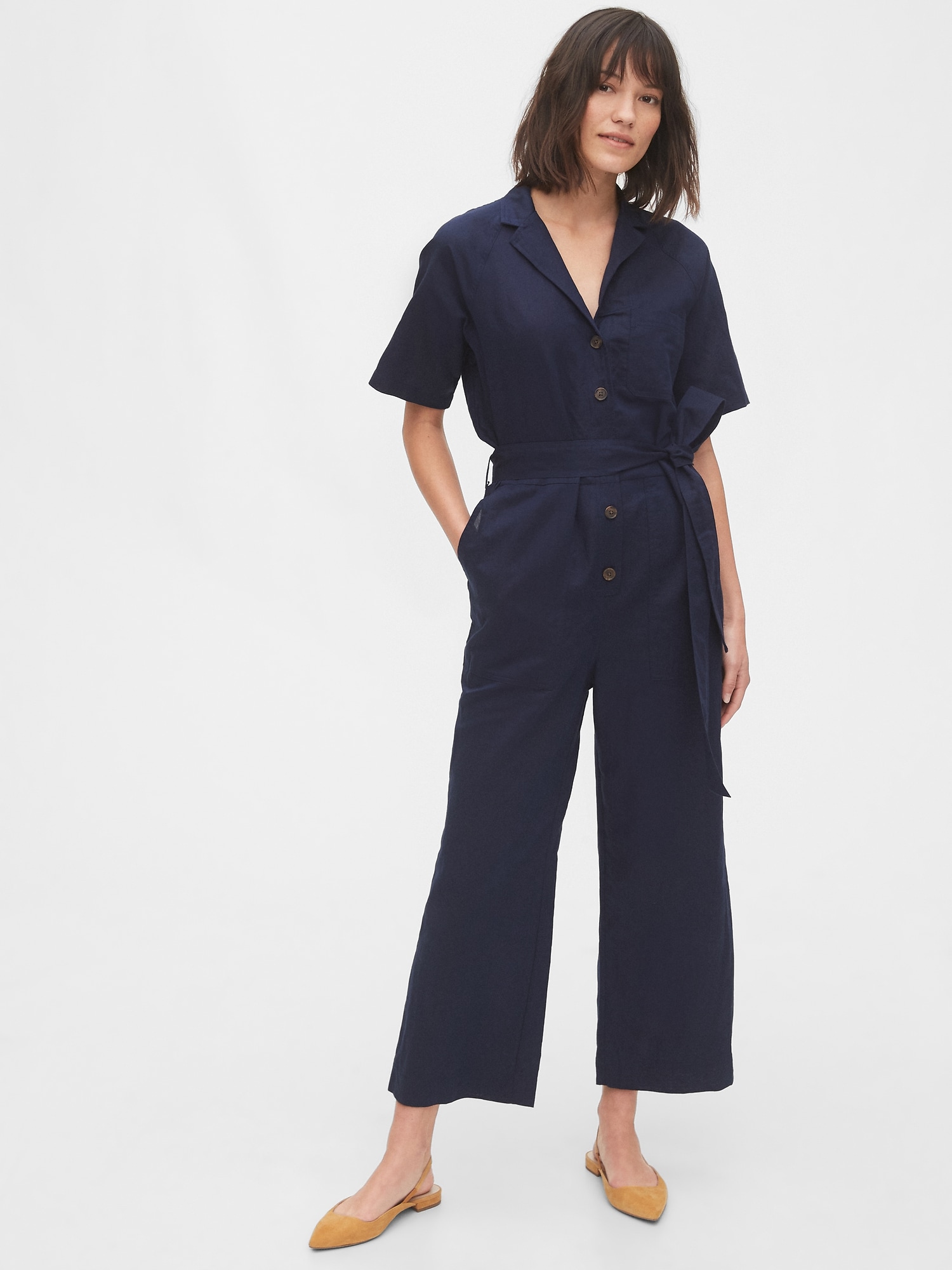 short sleeve linen jumpsuit