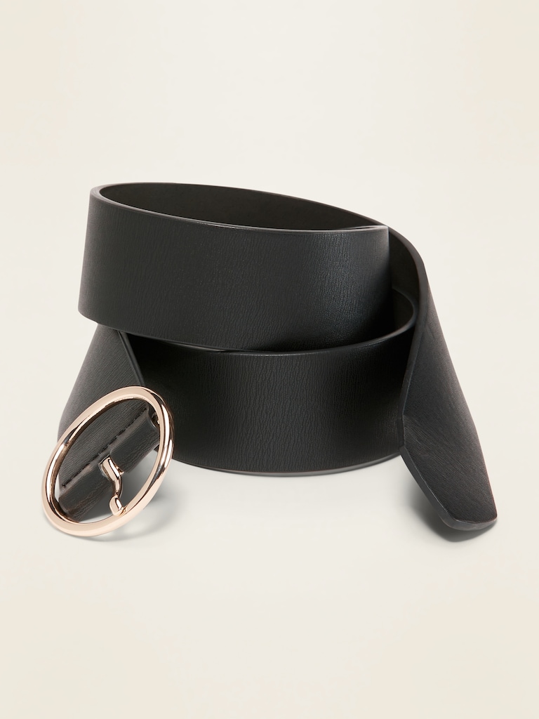 Wide Ring-Buckle Faux-Leather Belt For Women (1 1/2")